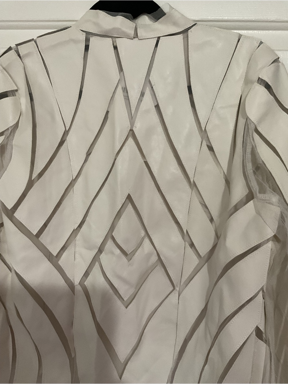 White Geometric-Striped Open Front Women's Jacket - Picture 3 of 7